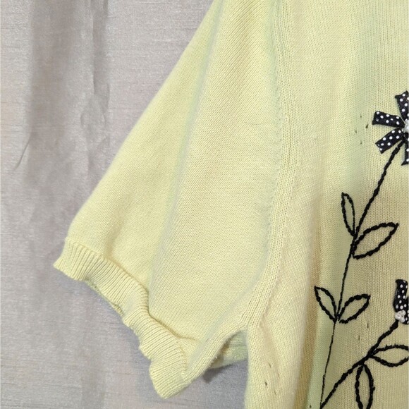 Drapers & Damons Women Size LARGE Sweater Short Sleeves Lt Green & Black Floral - Picture 13 of 16